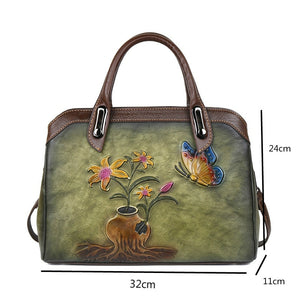 Women Vintage Handmade Leather Retro Embossed Handbag