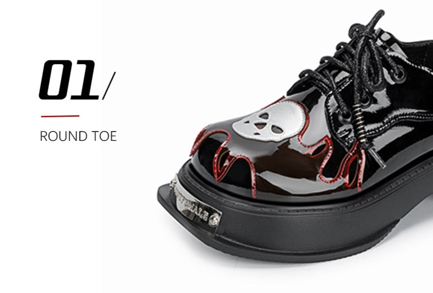 Women Goth Skull Patent Leather Oxford Platform Shoes