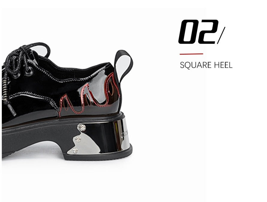 Women Goth Skull Patent Leather Oxford Platform Shoes