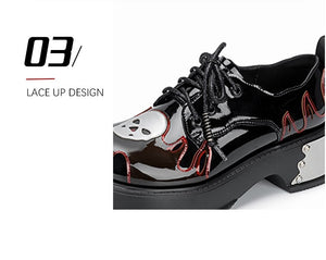Women Goth Skull Patent Leather Oxford Platform Shoes