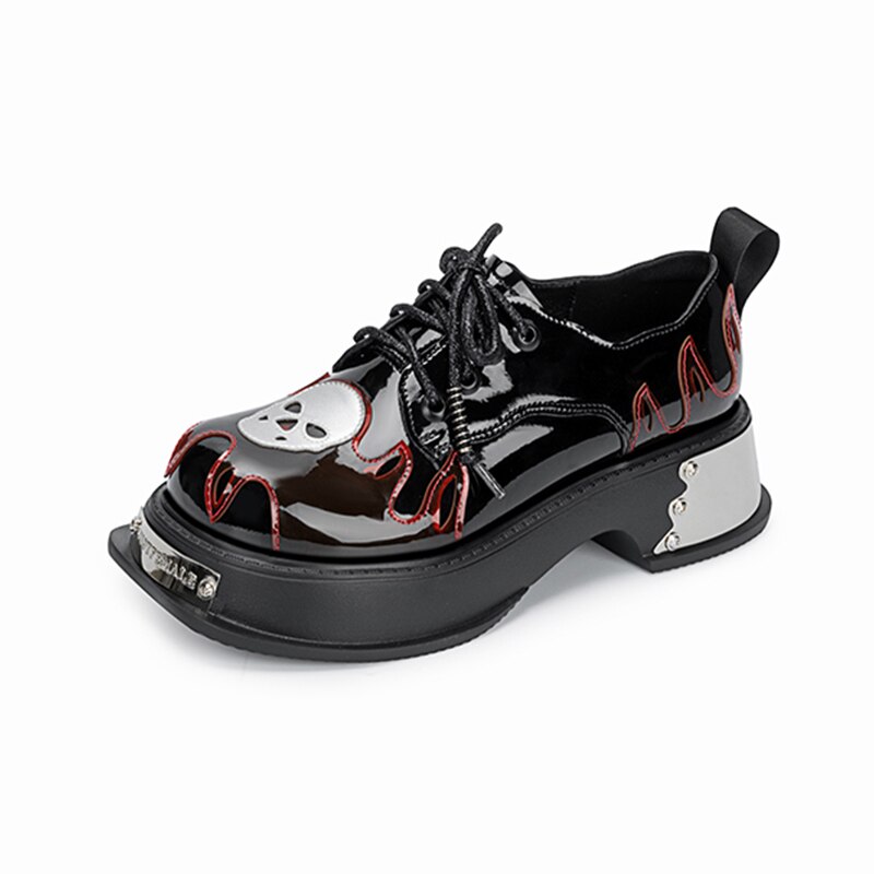 Women Goth Skull Patent Leather Oxford Platform Shoes