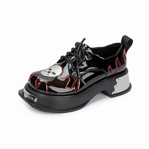 Women Goth Skull Patent Leather Oxford Platform Shoes