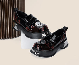 Women Chunky Heels Goth Skull Loafer Platform Shoes