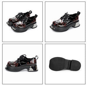 Women Goth Skull Patent Leather Oxford Platform Shoes