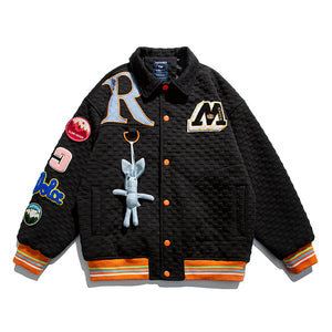 Men Hip Hop Waffle Plaid Jacket Streetwear Embroidery Label Coat
