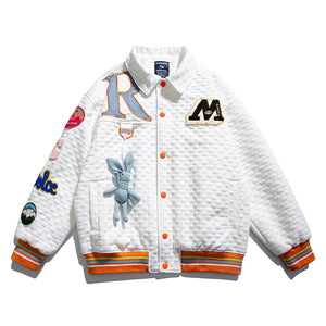 Men Hip Hop Waffle Plaid Jacket Streetwear Embroidery Label Coat