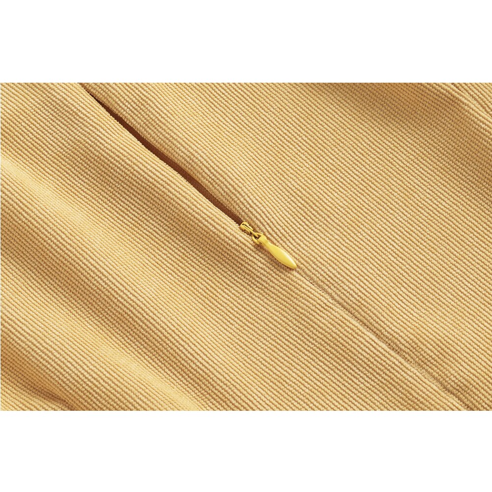 Women Vintage Peter Pan Collar Corduroy Elegant Midi Dress