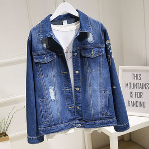 Women Embroidery Floral Vintage Denim Coat