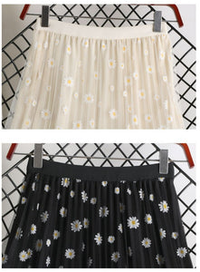 Women Floral Tulle Vintage Mesh Pleated Length Skirt