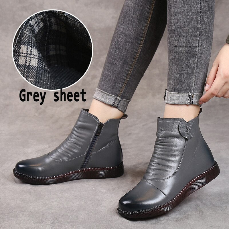 Women Genuine Leather Ankle Casual Boots