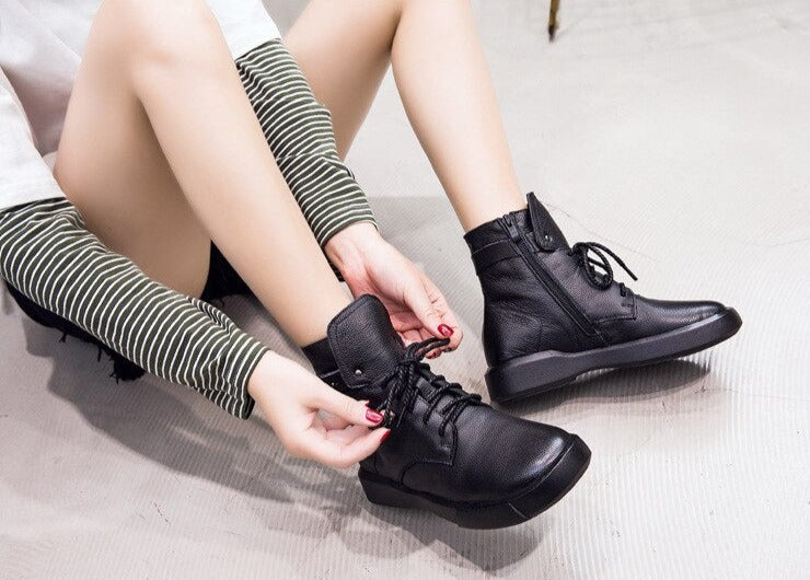 Women Genuine Leather Handmade Ankle Boots