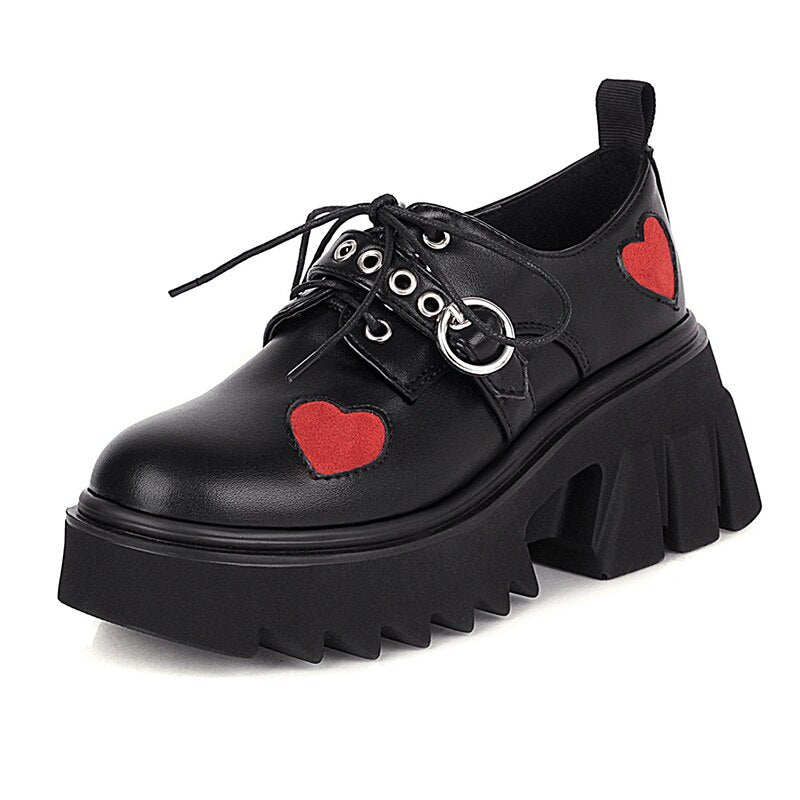 Women Chunky High Heels Heart Cute Gothic Shoes