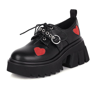 Women Chunky High Heels Heart Cute Gothic Shoes
