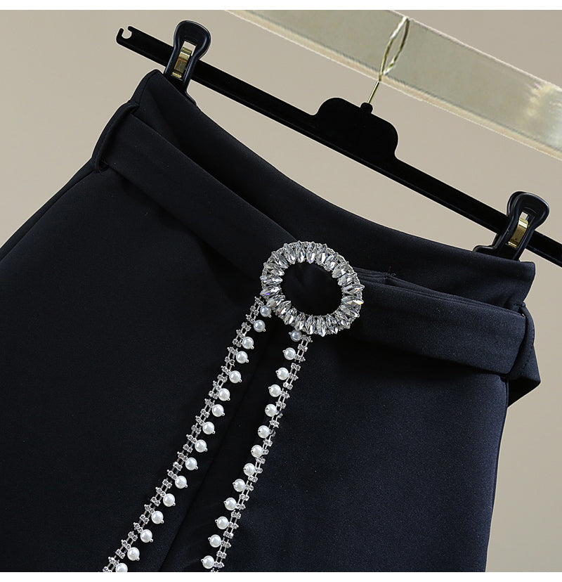 Women Beads Diamond A- Line Wide Leg  Short Pantskirt