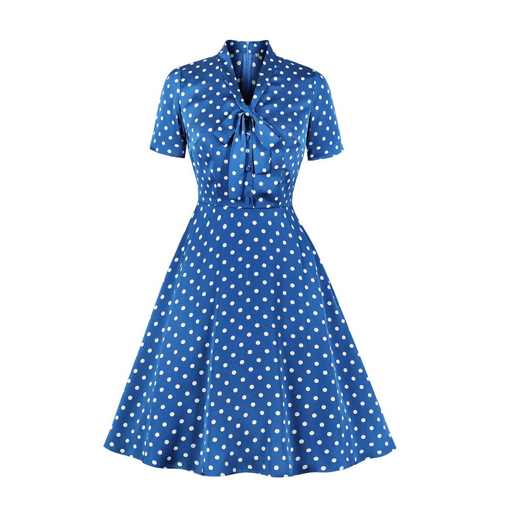 Women Short Sleeve Polka Dots Vintage Dress