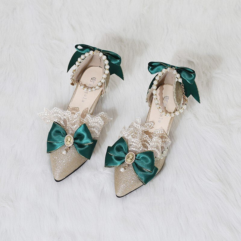 Women Pointed Toe Thin Satin High Heels Lolita Shoes