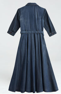 Women Boho Denim Turn-down Collar Dress
