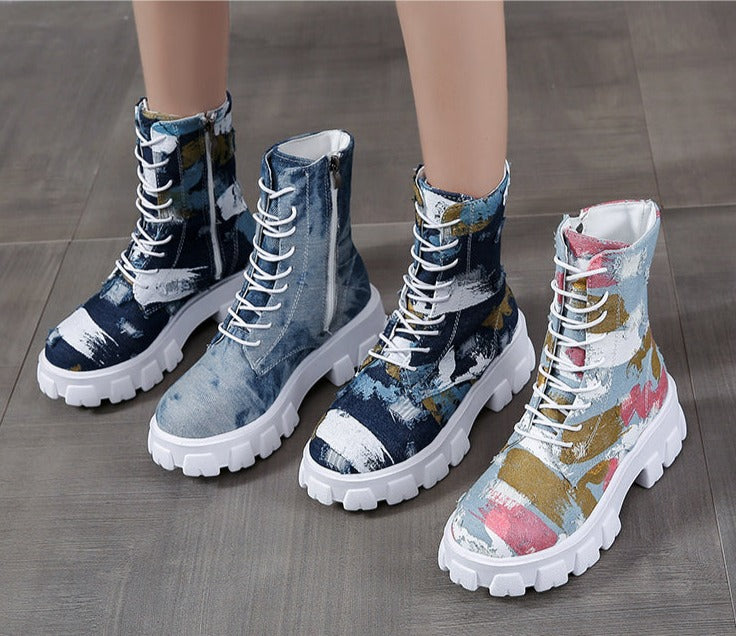 Women Canvas Tide Boots Platform Thick High-top Sneakers