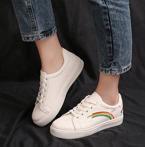 Women Embroidery Rainbow Breathable Platform Casual Shoes