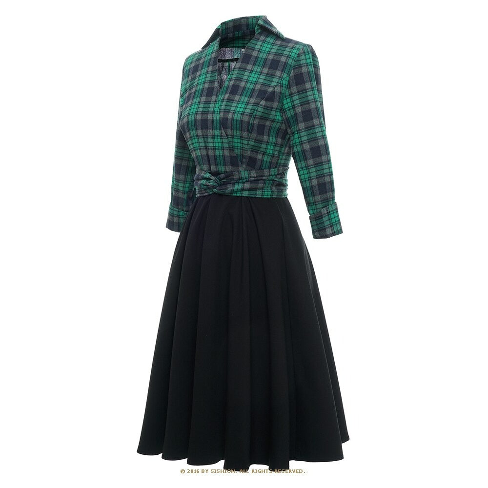 Women Hepburn Elegant Vintage Plaid Dress