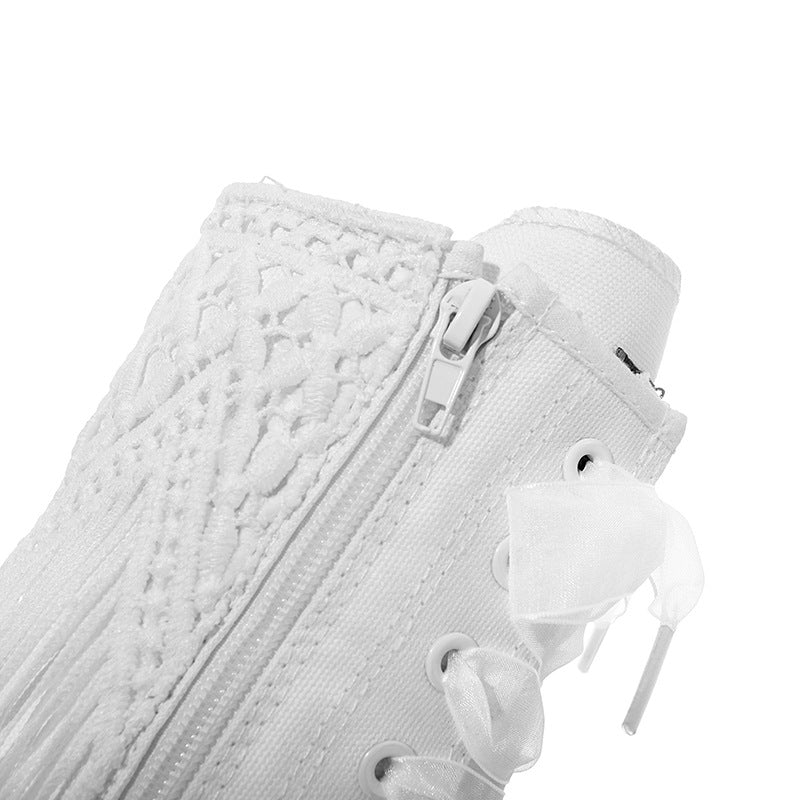 Women Decorated Embroidery Vulcanized Sneakers Canvas Boots