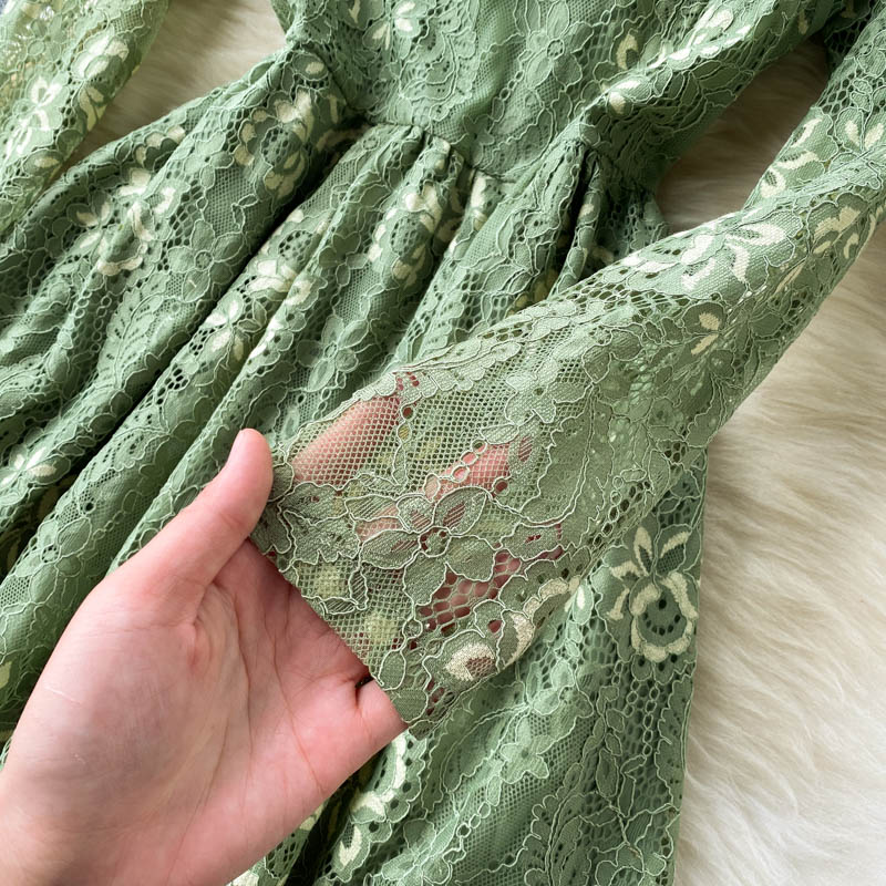 Women Vintage Lace Floral Slim Vestidos Elegant Dress