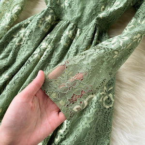 Women Vintage Lace Floral Slim Vestidos Elegant Dress