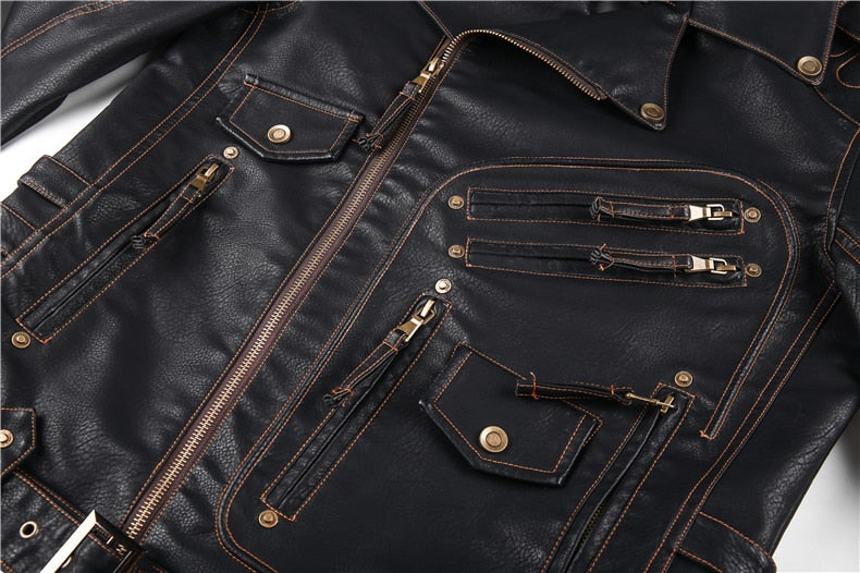 Men Motorcycle PU Leather Jacket