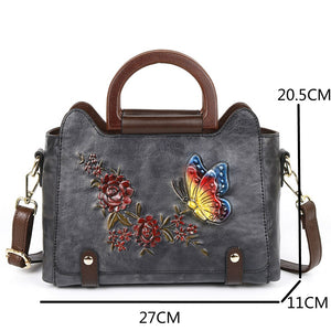 Women Embossed Butterfly Tote Retro Leather Vintage Bag