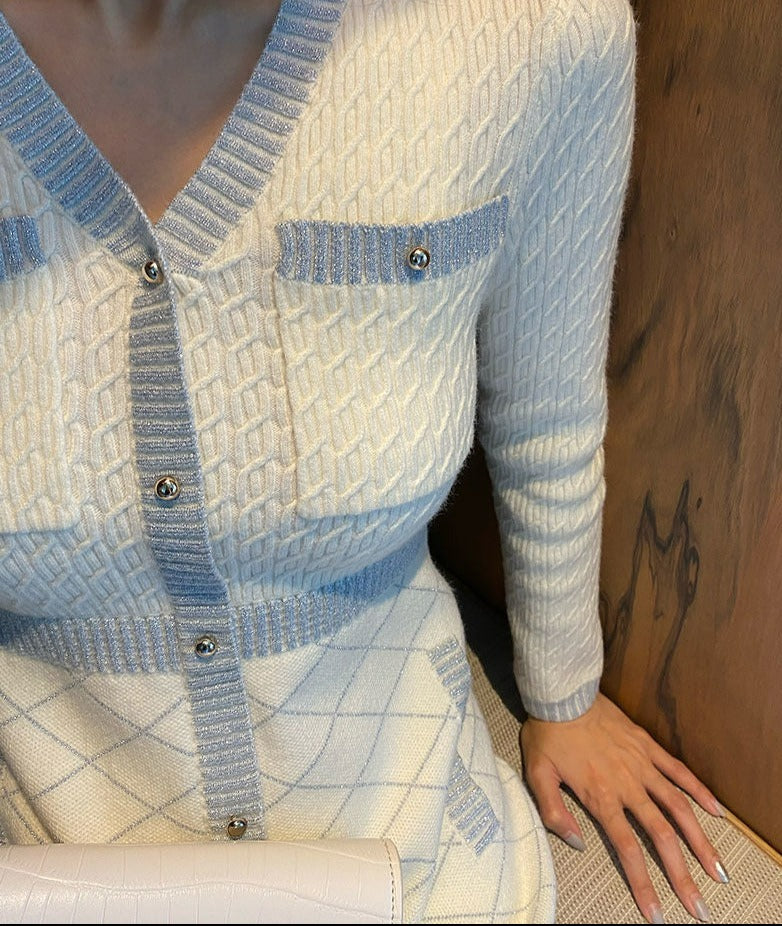 Women Knitted Long Sleeve Button Designer Mini Sweater Dress