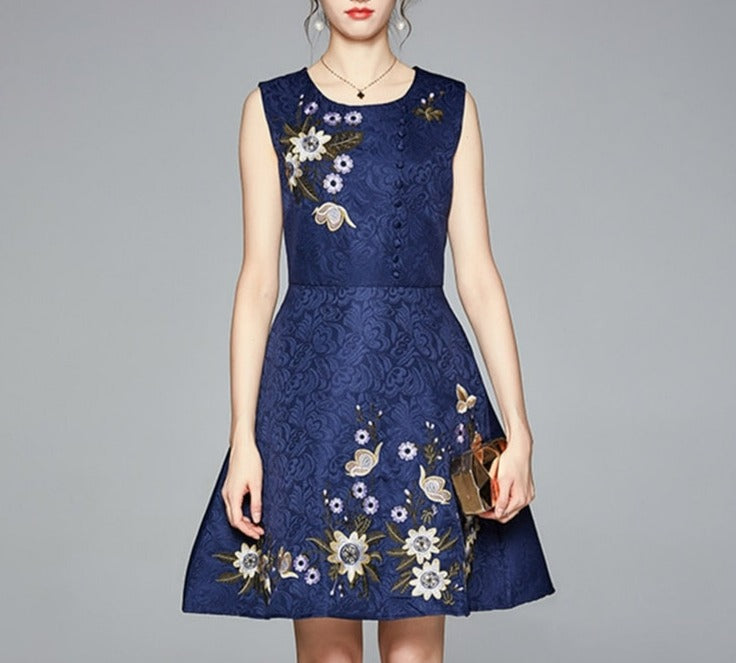 Women Embroidery Jacquard Dress Festa Vintage Floral Dress