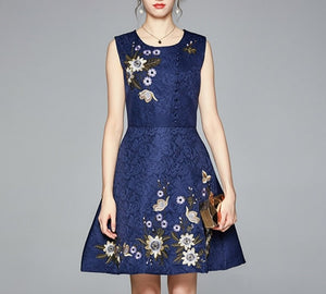 Women Embroidery Jacquard Dress Festa Vintage Floral Dress