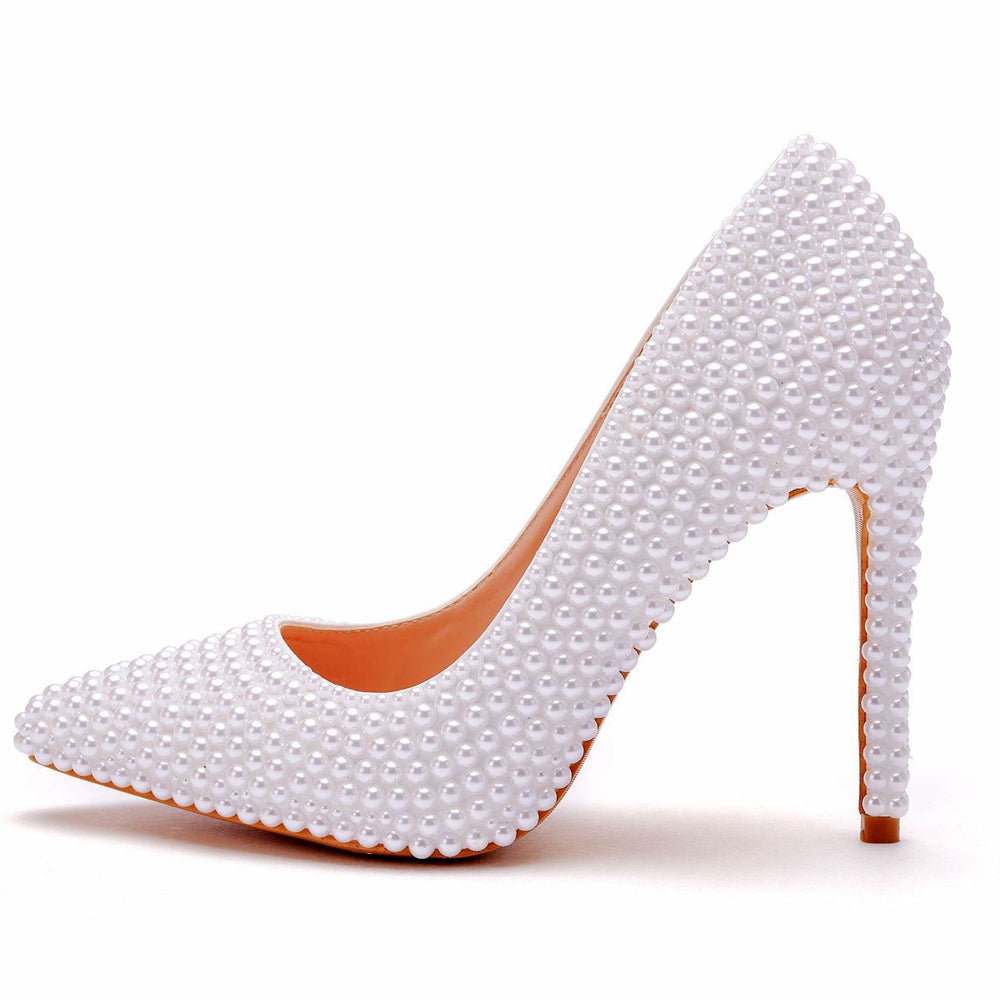 Women Pearl Handmade Wedding Shoes Bridal High Heels