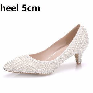 Women Pearl Handmade Wedding Shoes Bridal High Heels