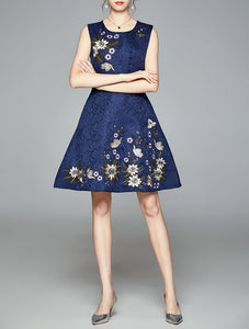 Women Embroidery Jacquard Dress Festa Vintage Floral Dress