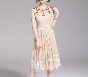 Women Floral Embroidery Vestidos Lace Festa Robe Dress