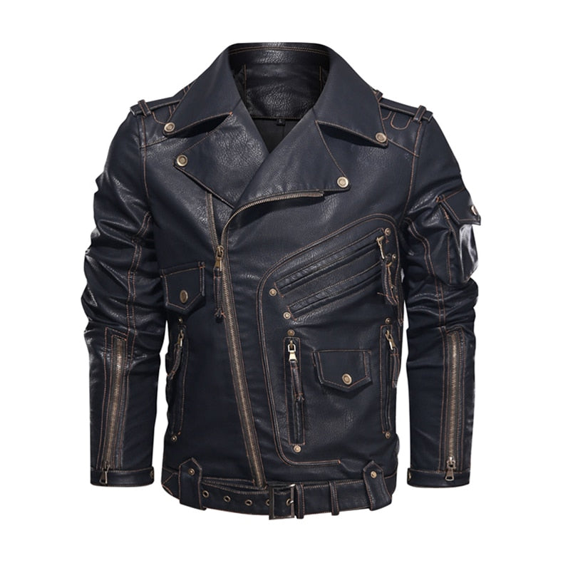 Men Motorcycle PU Leather Jacket