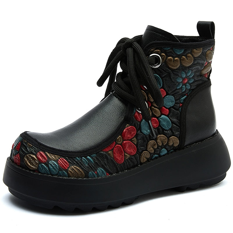 Women Genuine Leather Retro Lace-up Concise Boots