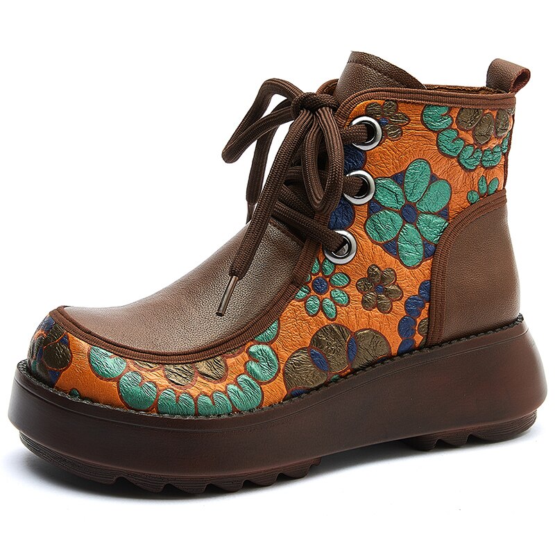 Women Genuine Leather Retro Lace-up Concise Boots