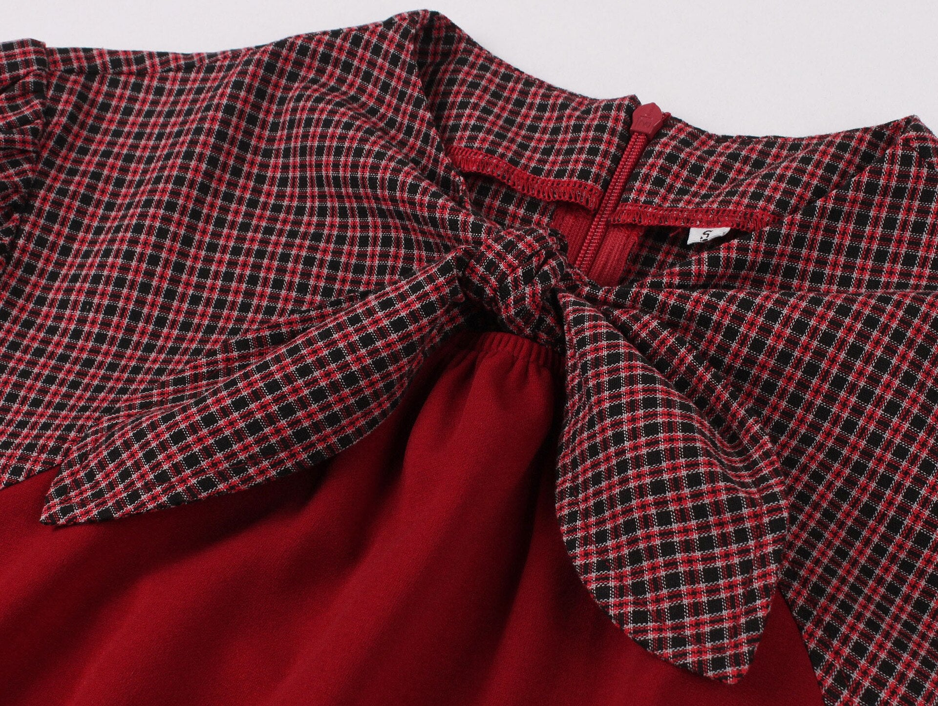 Women Plaid Bow Vintage Dress