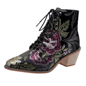 Women Handmade Embroidery Retro Ethnic Ankle Boots
