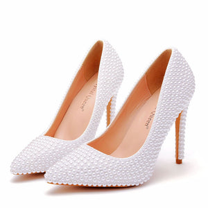 Women Pearl Handmade Wedding Shoes Bridal High Heels