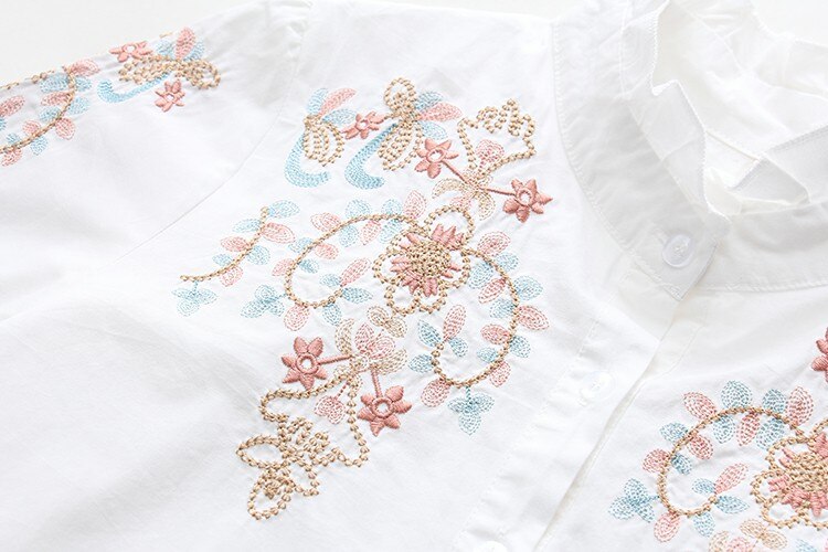Women Embroidery Flower Blouse Slim Causal Shirts