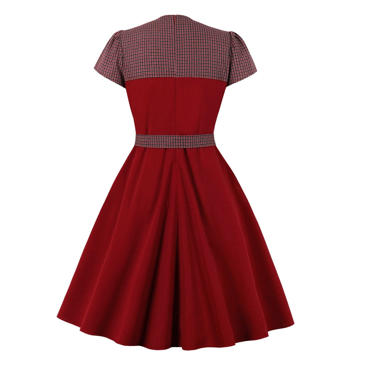 Women Plaid Bow Vintage Dress