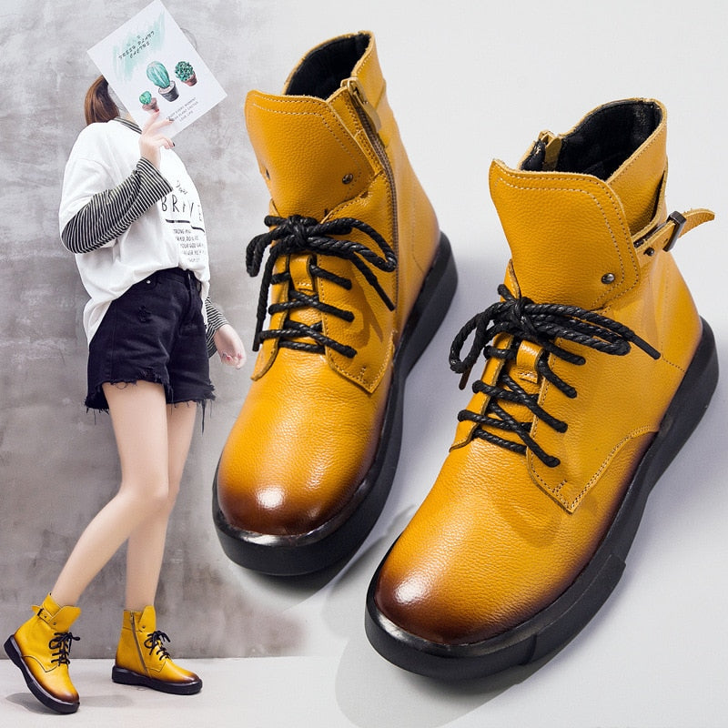 Women Genuine Leather Handmade Ankle Boots