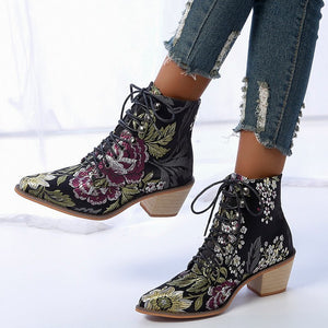 Women Handmade Embroidery Retro Ethnic Ankle Boots