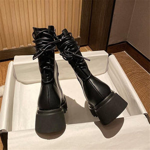 Women Gothic  Zipper Ankle Leather Combat Boots