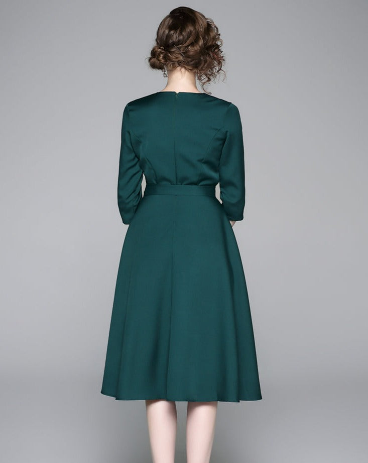 Women Floral Embroidery Vintage Cocktail Robe Dress