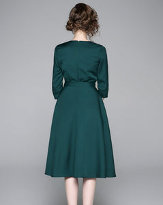Women Floral Embroidery Vintage Cocktail Robe Dress