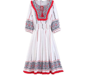 Women Floral Embroidery Bohemian Midi Dress